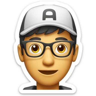 Young man with glasses and cap That it has the letter A and is red in color playing on a cell phone  sticker