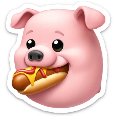 fat pig eating hot dog sticker