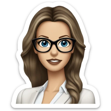 Realistic classy photo Kate Beckinsale blue eyes wearing glasses in a business meeting high fashion  sticker