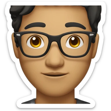 a dimaond shaped face with glasses clear face short hair wheaty skin tone  and black hair sticker