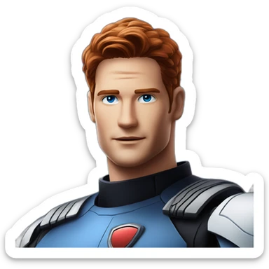 Ryan mcpartlin Space captain Blue eyes neat slicked back red hair handsome chiselled jaw sharp cheekbones sticker