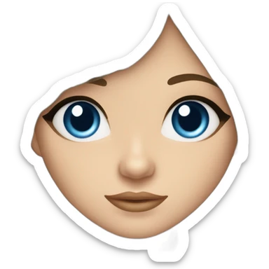brunette long wavy hair girl blue eyes curtain bangs high cheekbones sticker