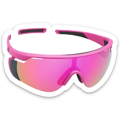 sporty pink shield visor sunglasses with aerodynamic shape, athletic design, wraparound one-piece lens sticker