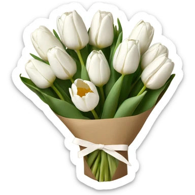 White tulips bouquet in craft paper sticker