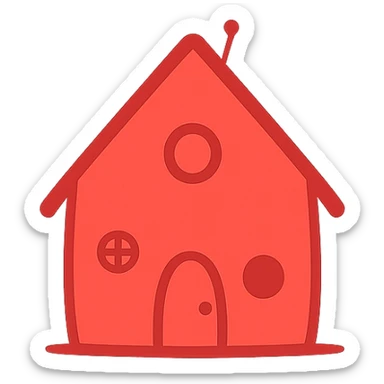 minimal house, doodle, red sticker