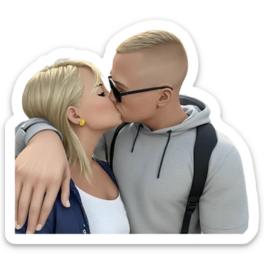 blonde girl kisses boy outdoors sticker