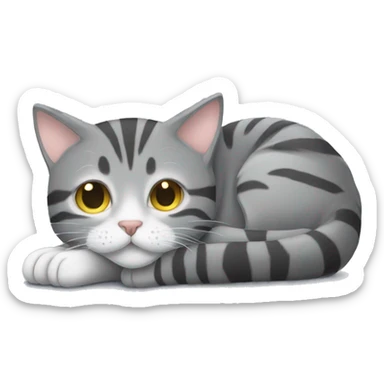 grey tabby cat curled up asleep sticker