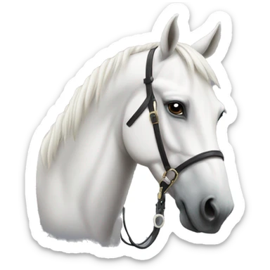 White horse looking to the side with Tack on sticker