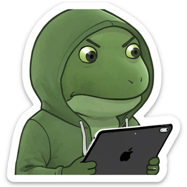 a man wearing a hoodie holding an iPad, memoji style sticker