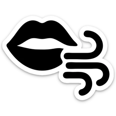 solid filled icon of a mouth exhaling, minimalist sticker