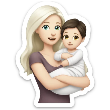 mom holding newborn baby girl with blue eyes white skin dark hair and white skin newborn white girl baby sticker