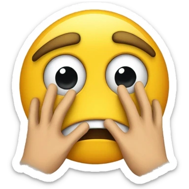 Scared yellow face with hands covering face but peeking through  sticker
