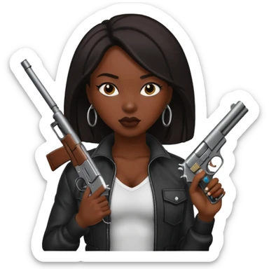 A sexy black female gang member with a gun sticker