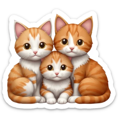 3 kittens cuddling together all different colours, the first one is grey and white, the second is ginger and white and the third is brown tabby and white sticker