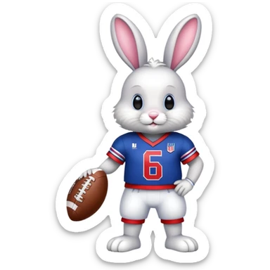 Easter bunny in red white and blue football uniform on with USA on front of uniform  sticker