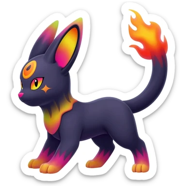 Dark vibrant pastel bright neon colorful edgy exotic painted Fakémon-Pokémon-Vernid-Flareon-Umbreon-creature sticker