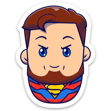 Adult male superman-blue eyes-redish brownish hair-trimmed facial hair sticker