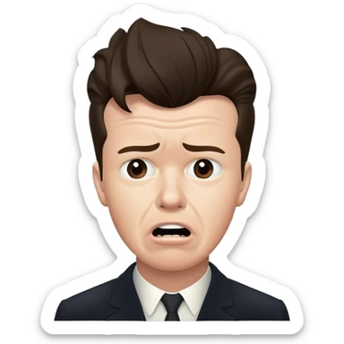 Rick Astley having a worried face but with front teeth out and the picture is from the era of the beginning of cameras(1826)-the 1940s sticker