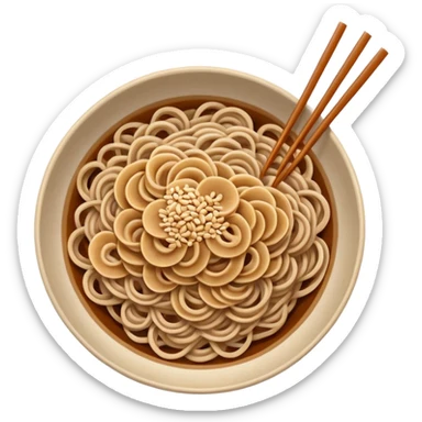 buckwheat noodles in a round bowl, top view sticker