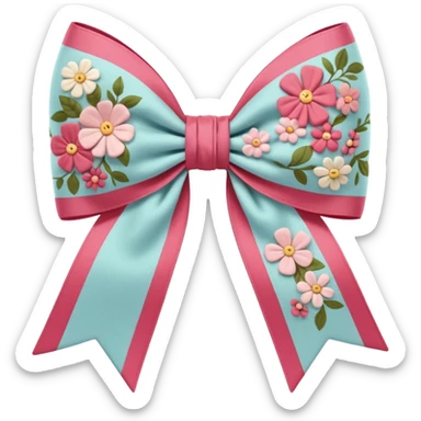 Cottagecore style realistic highly detailed fabric cottagecore color scheme,  large size bow in a pretty floral pattern, isolated, 3d rendering, 8k resolution, 8000x8000px, not emoji icons, no emoji faces, must not be dull, DPI 300 sticker