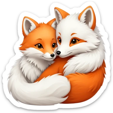 An orange fox cuddling an arctic white fox sticker