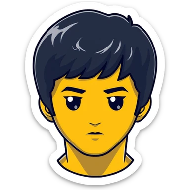 Bruce Lee with realistic facial structure and accurate head shape, chest up portrait sticker