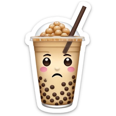 A boba tea with a sad face that is crying tears sticker
