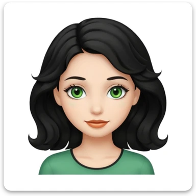 A girl with green eyes, black wavy hair with clean girl make up sticker