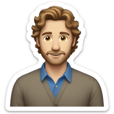 White handsome Man with brown wavy hair and blue shirt in profile sticker
