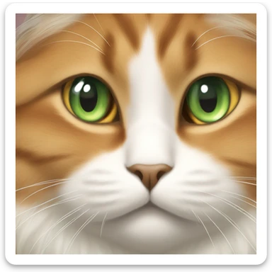 Long haired, fat, orange and white  furred cat, face is a little chubby, green eyes sticker