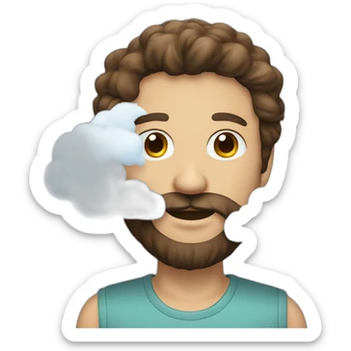 A Man with brown hair a Beard and a cloud in front of his face sticker
