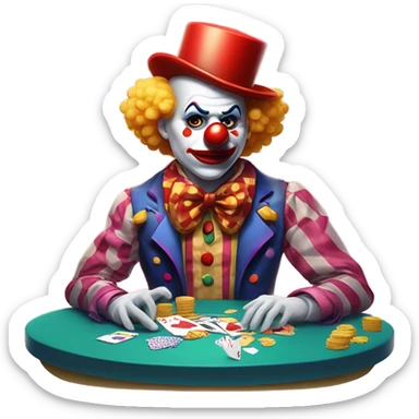 Sad cute clown loses money at casino blackjack with date sticker