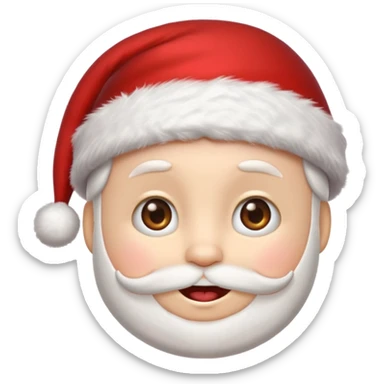 cute emoji face wearing a Santa hat, with a happy soft expression. Replace the festive Christmas elements: a Christmas tree, stocking, snowflake, and other holiday icons. sticker