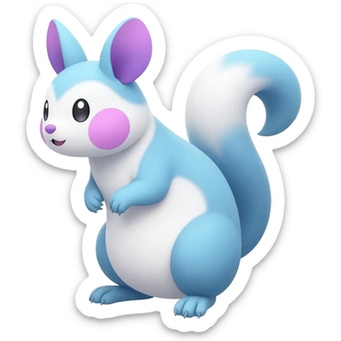 Light-pastel-Cyan-white-blue-gradients electric type rodent-chinchilla-squirrel-gerbil-jerboa-Pachirisu-Minccino-Pokémon-Fakémon-fusion-hybrid-Pokémon-animal-creature, full body with purple-violet-pinkish round cheek markings  sticker