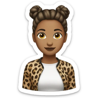 Girl with hair in a bun and a leopard sticker