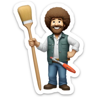 bob ross with a paintbrush thats covered in paint sticker