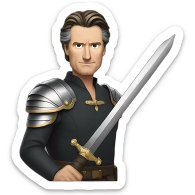 Gavin Newsom with a sword sticker