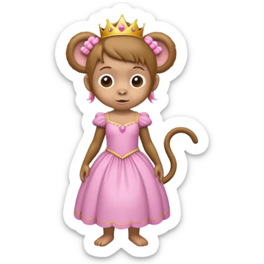 a monkey with braces, whereing a pricess dress, and pigtails sticker