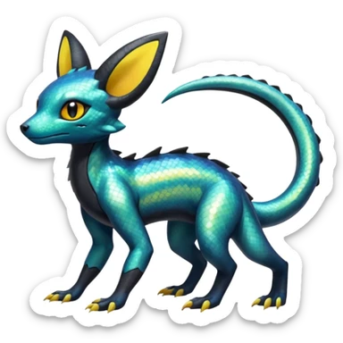 Scaley Shiny White Iridescent Colorful Exotic Salandit-Umbreon-Fakémon-hybrid-creature (full body)  sticker