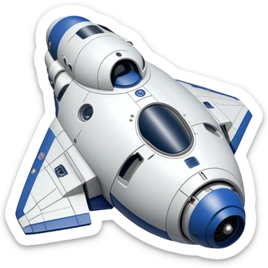  a semi-realistic spaceship centered in the frame, with a rounded top and a flat or slightly cut-off bottom, similar to the CST-100 shape. Add subtle mechanical details like panels, thrusters, or small vents to give it a realistic touch, but keep the design clean and not overly complex. Use soft lighting to highlight the shape and details. Place it on a plain background to keep the focus on the ship. sticker