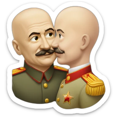 stalin kisses Lenin's bald head from behind sticker