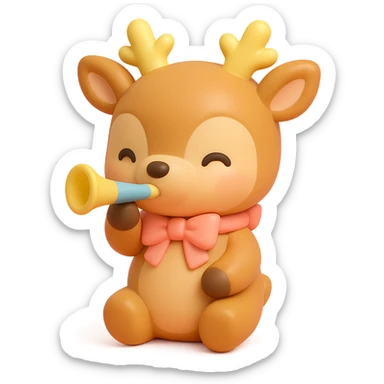 deer with ribbon scarf holding birthday horn in vinyl figure style sticker