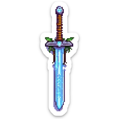 legendary metal sword with glowing runes in pixel art style sticker