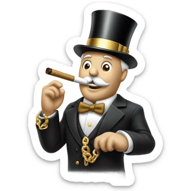 Monopoly man with gold chain and smoking cigar sticker