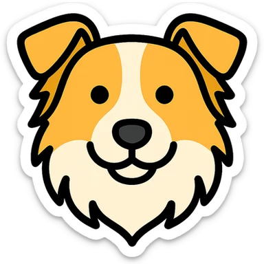 blonde and white border collie dog icon with color outline and black outlines sticker