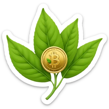 Crea un emoji que sea una hoja botánica (como un brote o una ramita de salvia) con un pequeño símbolo de dólar o una moneda de oro integrada en el centro. Estilo orgánico y profesional. sticker