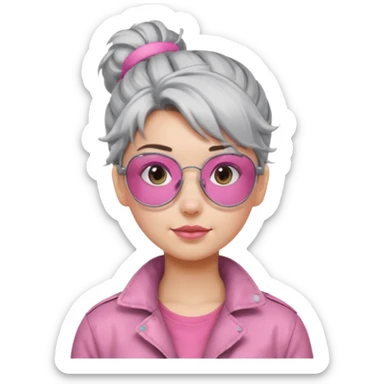 Girl with silver messy hair bun with pink aviator glasses sticker