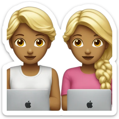 two fair-haired girls with MacBooks sticker