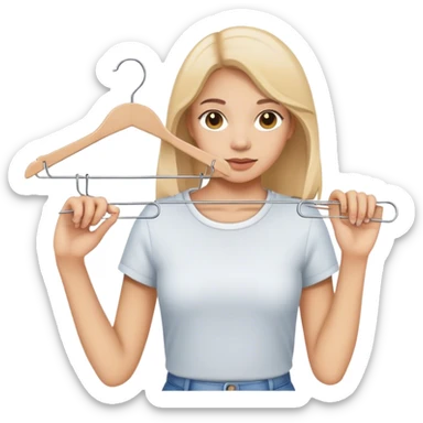 girl holding a clothes hanger sticker