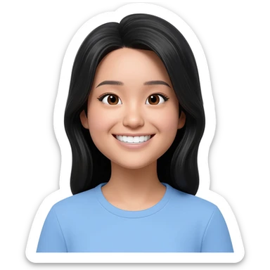 an asian woman with black hair in light blue t-shirt sticker